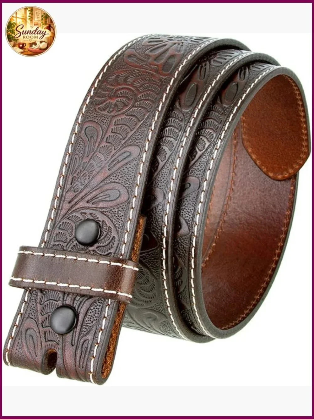 Full Grain Western Tooled Leather Strap Belt 1.5